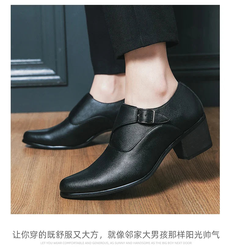 Dress Shoes Man Thick Heel Brogue Leather Men Wedding Party Social Shoe Male Business Casual White Platform Formal Shoes For Men
