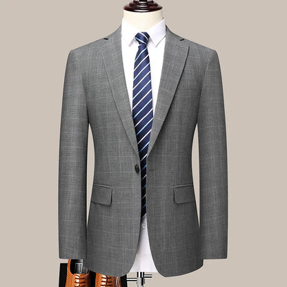 Suits (blazer+ Pants) Men Fashion Business Casual Solid Color Korean Version Slim-fit Plaid Gentleman Wedding Work S-5XL