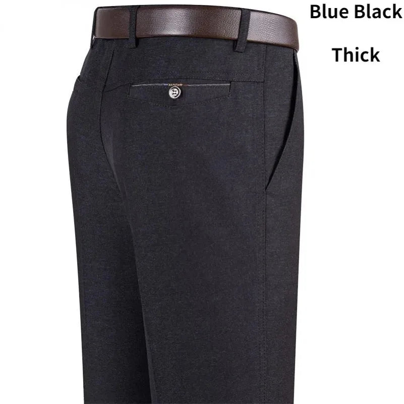 New Men's Summer Thin Business Pants Autumn Fashion Solid Gentle Thicken Casual Trousers Male Brand Suit Pant Black Grey GOZBKF
