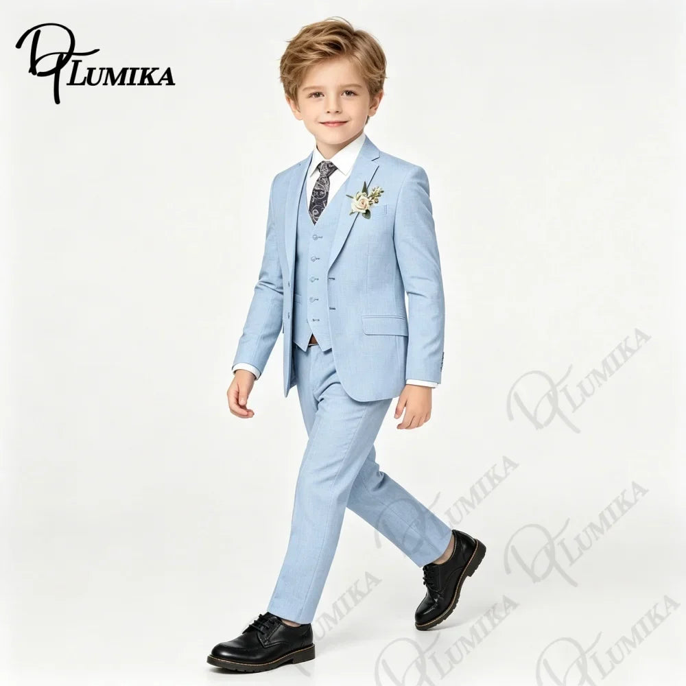 Boys' 4-Piece Slim Fit Suit Set in Sky Blue for Weddings & Graduation