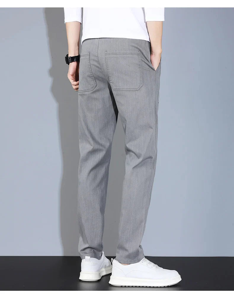 4 Colors Male Casual Pants Spring Summer Thin Cotton Slim Elastic Comfortable Business Trousers Korean Trendy Men Clothes