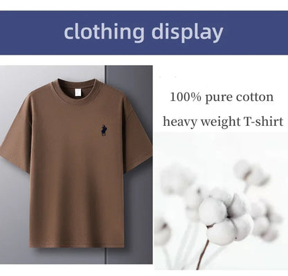 Luxury brand short sleeve men's round neck T-shirt summer fashion classic pony embroidery design 100cotton breathable casual top