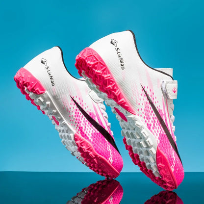 Kids' Turf Soccer Shoes with Rubber Soles, White/Pink, Black/Gold & WhiteMoon for Training