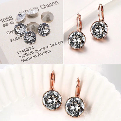 Earring for Women Christmas Birthday Premium Austrian Crystals Round Cut Dangle Silver Gold Color Pierced Jewelry