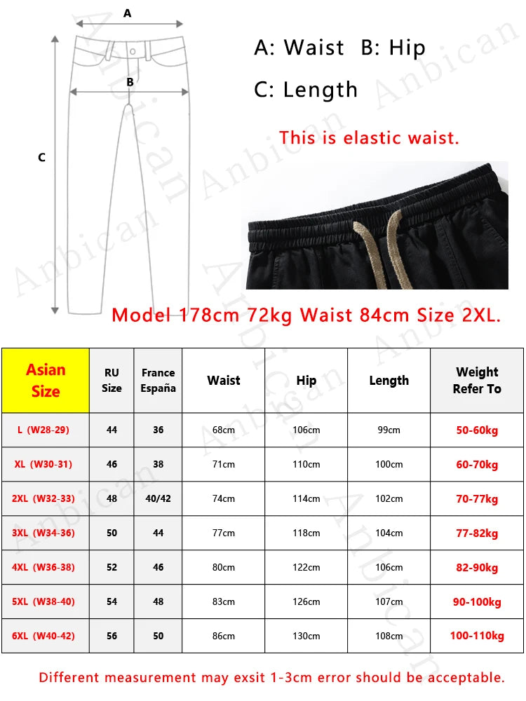 Men's Cargo Jeans with 5 Pockets Spring Summer All-Day Wide Leg Straight Baggy Jeans Brushed Warm Denim Pants Asian Size L-6XL