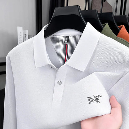 100% pure cotton high-end luxury brand men's long sleeved polo shirt autumn fashion original embroidery design golf top T-shirt