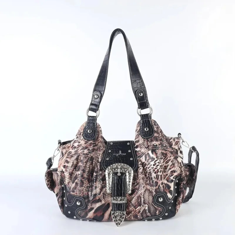 Women Handbag Leopard Top-handle Shoulder Bag PU Dumpling Pack Multi-pockets Shoulder Bags Phone Money Pack
