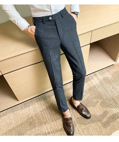 Premium Business Casual Fashionable Dark Plaid Men's Suit Pants Groom's Wedding Suit Party Trousers