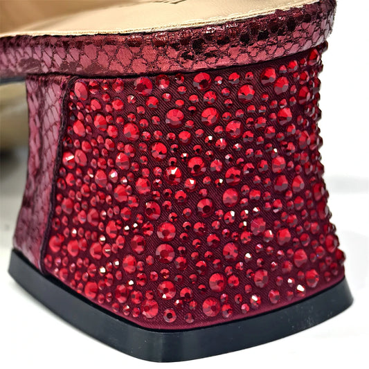 2025 Elegant Women's Peep-Toe Heels and Matching Wine Color Diamond Pumps Set - Stylish Italian Shoes and Bags for Parties