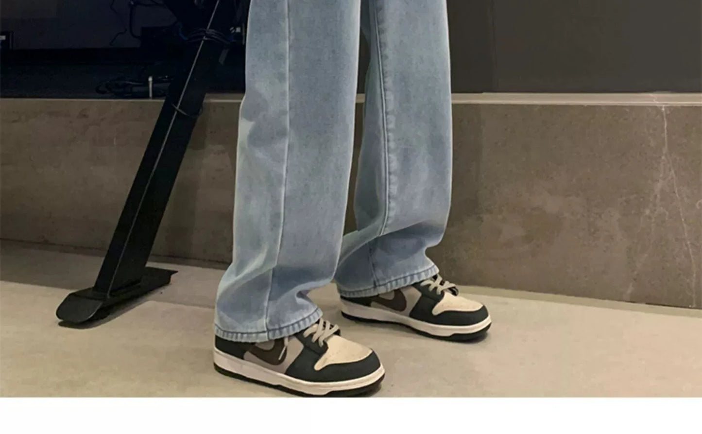 Thiened Fce Dstring Jeans Women's Winter New Sle Warm Straight Leg Loose Wide Leg High Waist Jeans Cotton Stretch D...