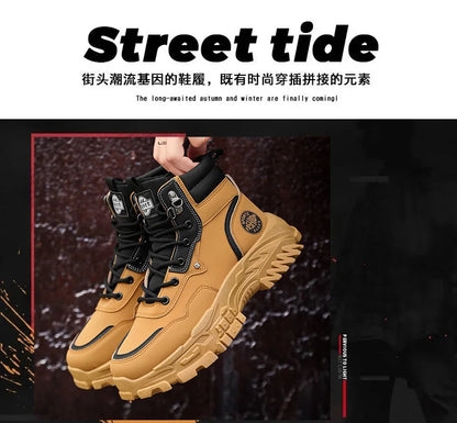 Men Boots Cotton Boot Platform Autumn British High Top Retro Thick Sole Lace Up Comfort Anti Slip Sport Mountaineering Boot