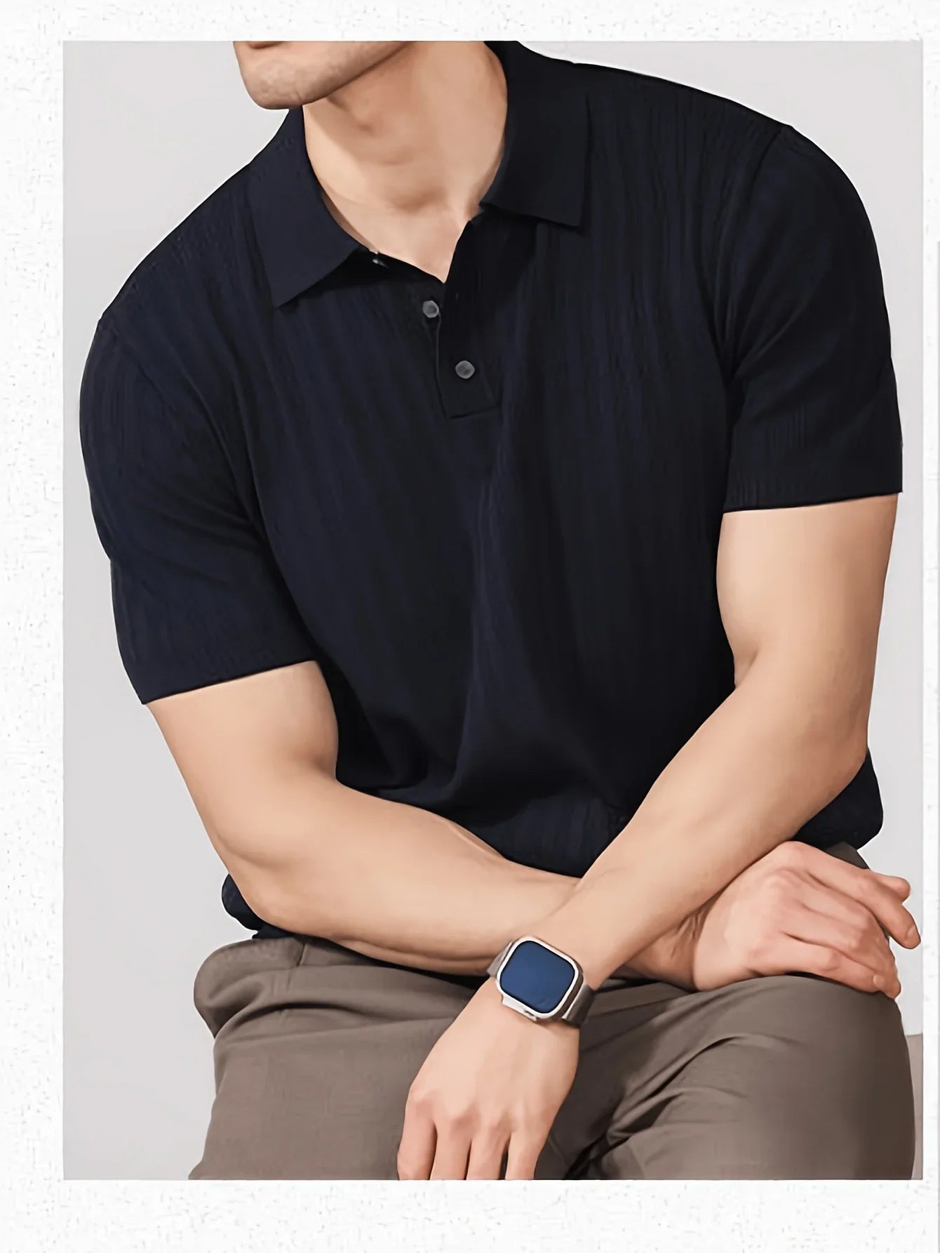 Cool and stylish men's ice-cold silk knitted polo shirt for summer, trendy brand polo shirt with a collared design, perfect for