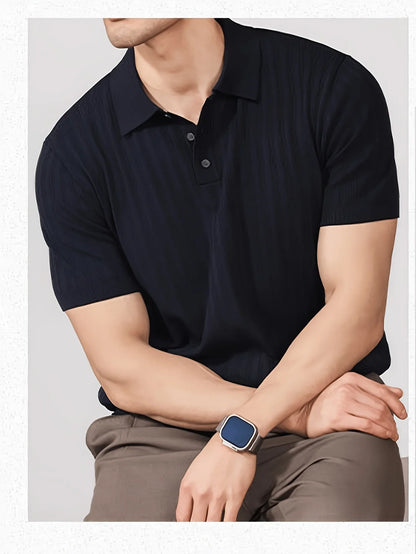 Cool and stylish men's ice-cold silk knitted polo shirt for summer, trendy brand polo shirt with a collared design, perfect for