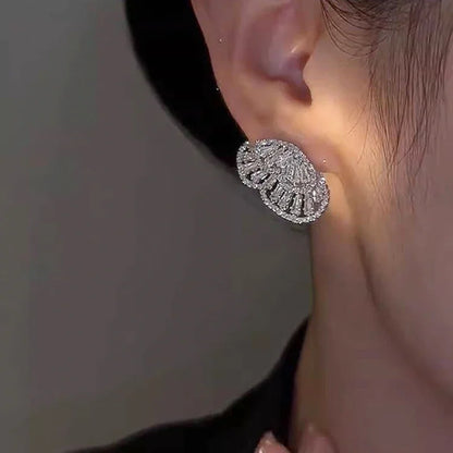 Novel Double Layers Stud Earrings with Sparkling Crystal Cubic Zirconia Romantic Women’s Earrings Wedding Party Jewelry