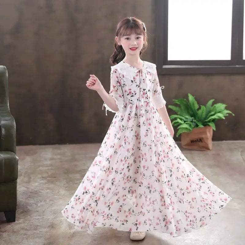 Long Floral Princess Party Dress for Girls 5-16Y Summer Elegant Bohemian Chiffon Maxi Dresses Teenage Girl Holiday Clothes 13 14