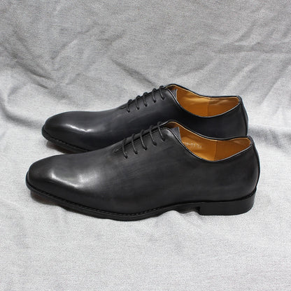 Classic Genuine Leather Whole Cut Mens Oxford Dress Shoes Plain Toe Brand Designer Handmade Office Business Formal Shoes for Men