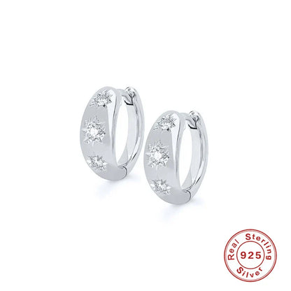 Ins Star Anise 925 Sterling Silver  Earring For Women Hoop Earrings Crystal Fine Jewelry Glossy 18K Gold Mom Gift Trend