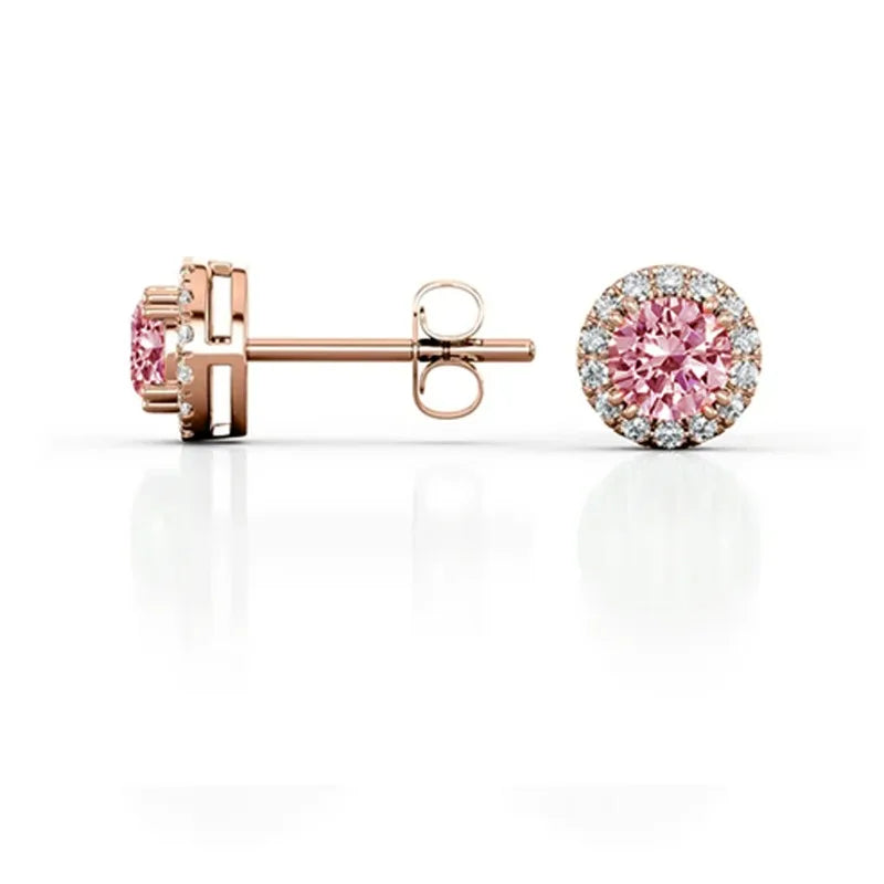 100% moissanite 925 Sterling Silver 6.5mm halo stud earring rose gold  Ear  Jewelry with GRA  pink moissanite earring for women