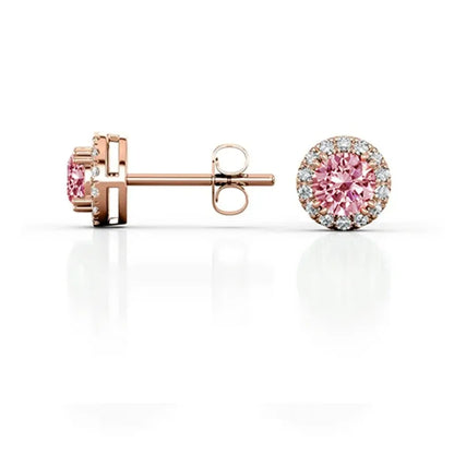 100% moissanite 925 Sterling Silver 6.5mm halo stud earring rose gold  Ear  Jewelry with GRA  pink moissanite earring for women