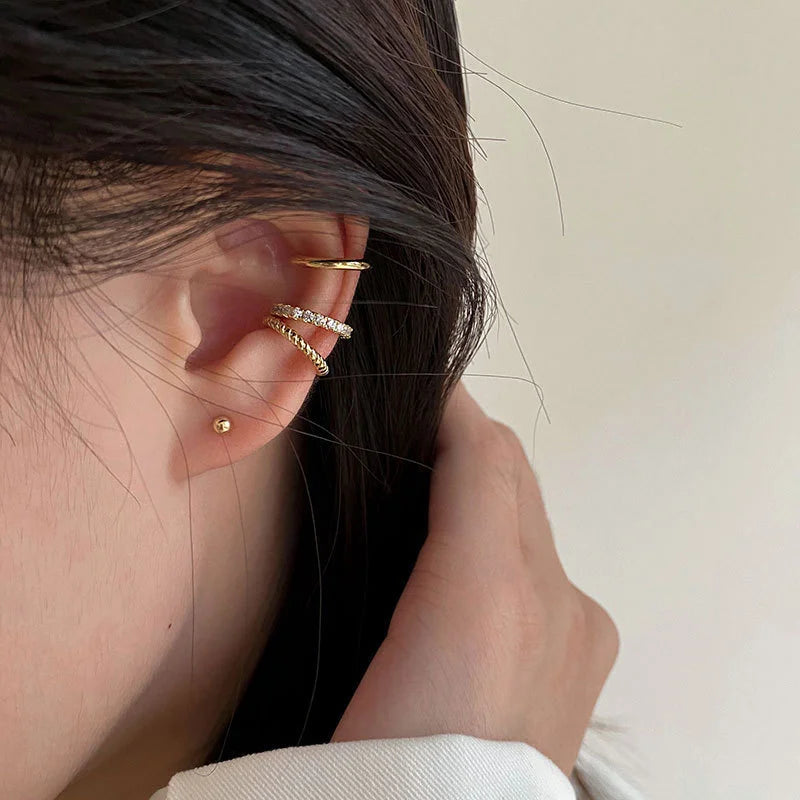 Fashion Exquisite Crystal Zerconia Ear Cuff Earrings for Woman Non Piercing Leaf Clip Earrings Christmas Jewelry Gift