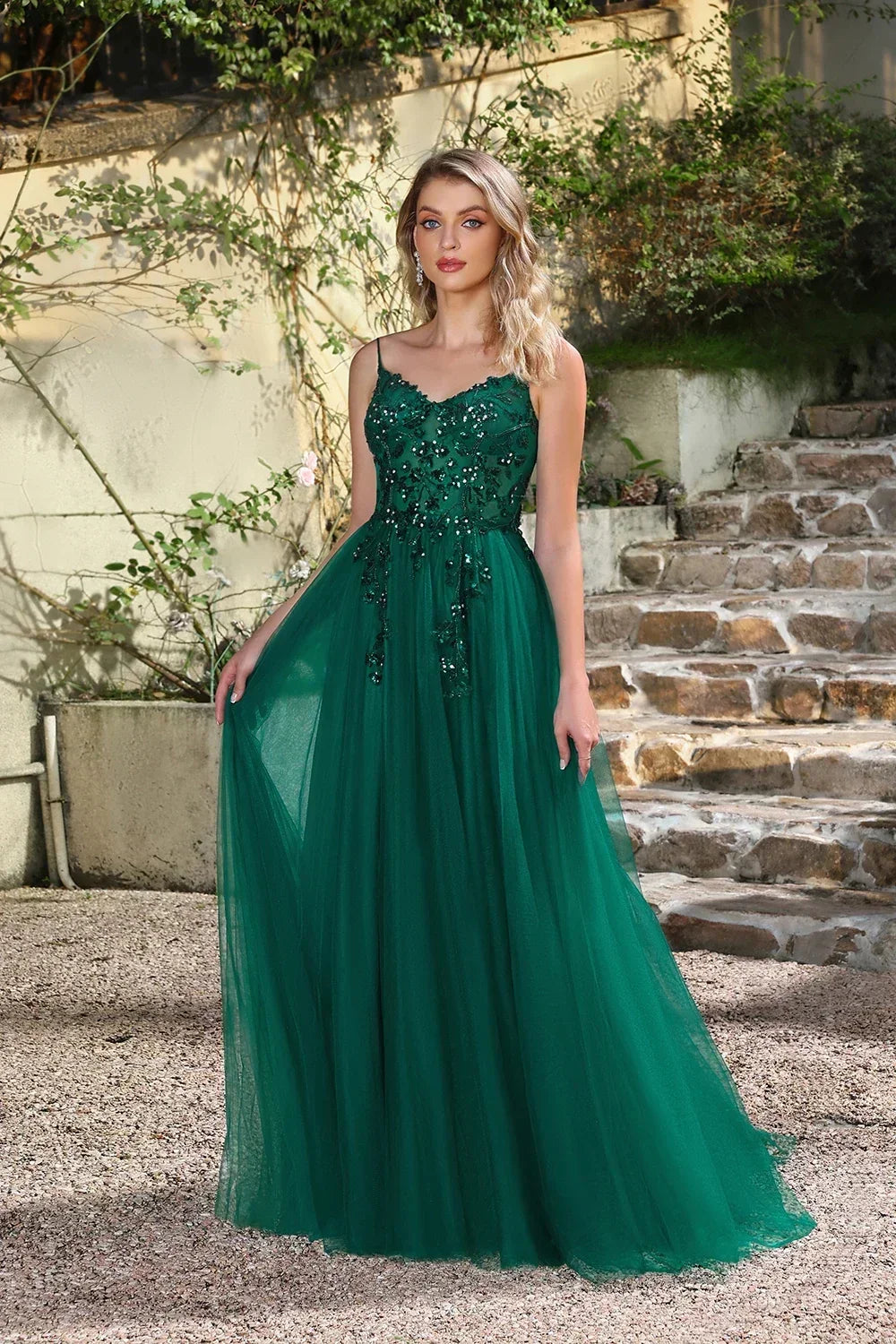 BABYONLINE Forest Green Tulle Prom Dress with Embroidered Beaded Waist & Sweetheart - Sparkling A-Line Gown for Teens & Galas