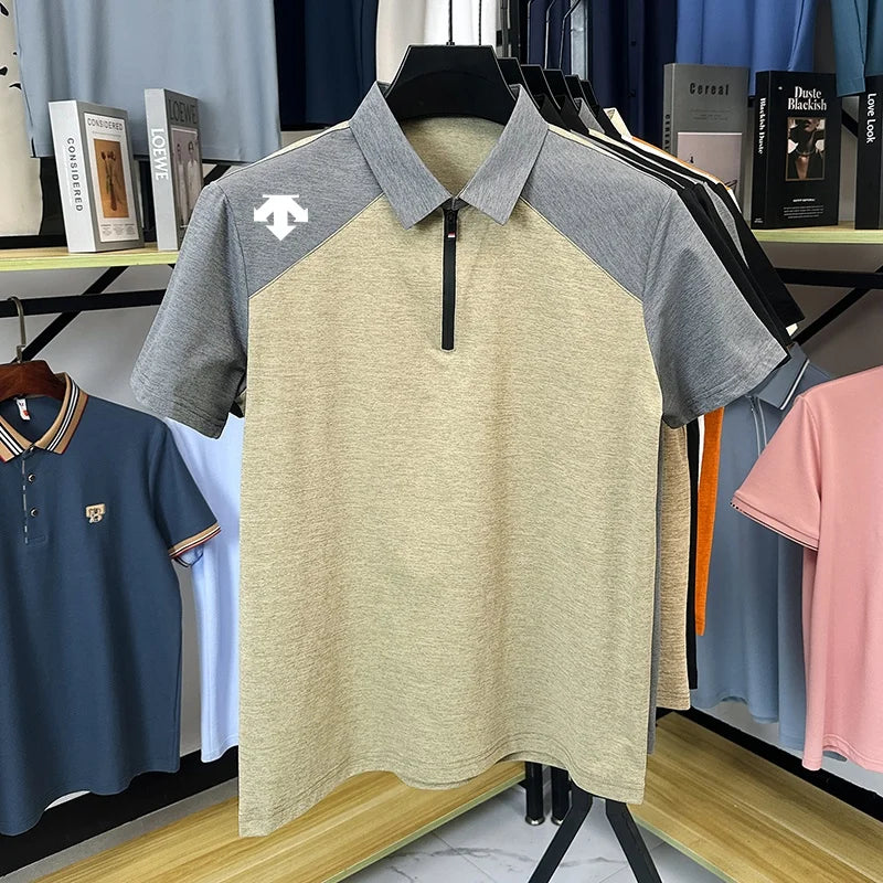 designer original printing summer men's short sleeve polo shirt lapel luxury zipper t-shirt fashion leisure ventilate men's wear