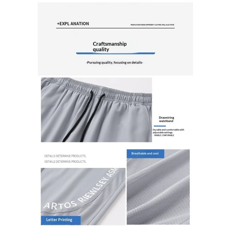 Men's Ice Silk Pants, Summer Thin Mesh Breathable Sports Loose Casual Long Pants, Cool Touch, Mosquito Proof Pants