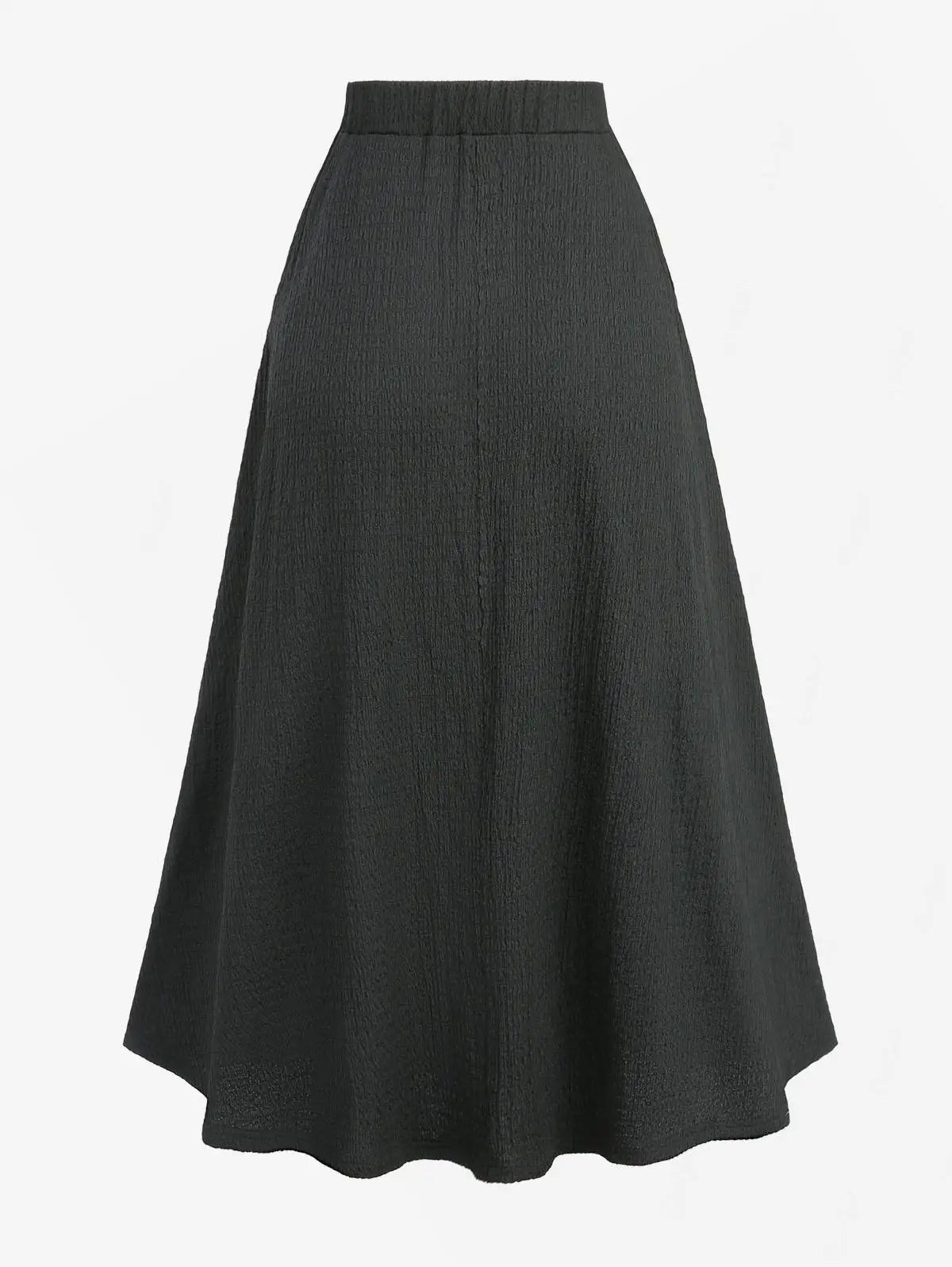 Plus Size Women Casual Skirts Black Elastic Wais Textured Strap Buckle Grommet A Line Skirt With Pocket