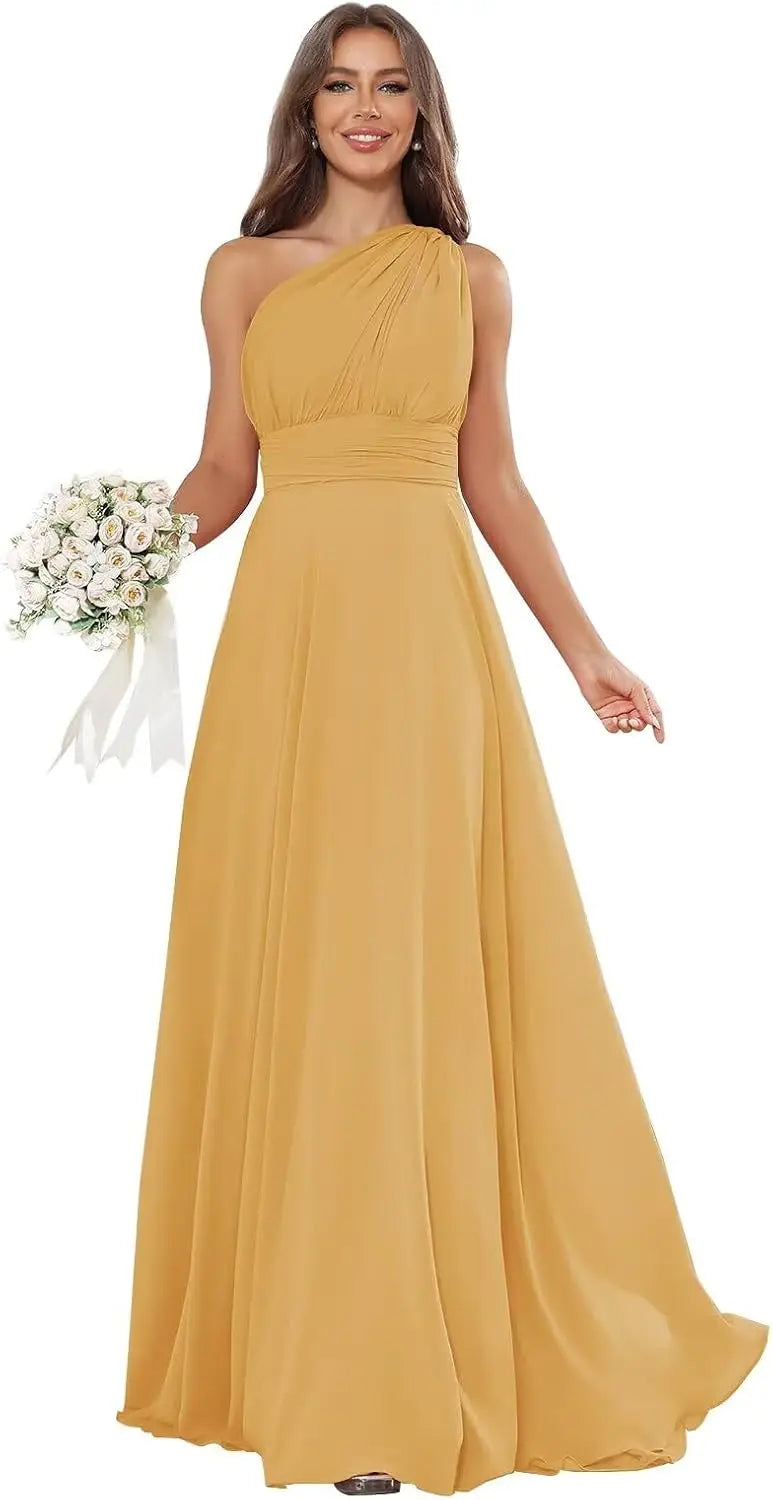 Vestidos de Daminha de Um Ombro para Mulheres Vestido de Noite Formal Longo de Chiffon Plissado Vestidos de Madrinha para Casamentos