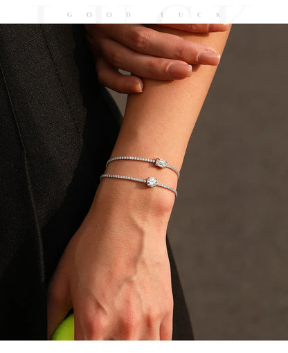 1CT Emerald Cut D Color Moissanite Tennis Bracelet 925 Sterling Silver Wedding Elegant Bracelets For Women Daily Jewelry