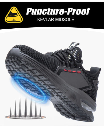 Men's Summer Mesh Safety Shoes Steel Toe Anti- Crush Breathable Lightweight Work Shoes Knitted Upper Kevlar Insertion Proof