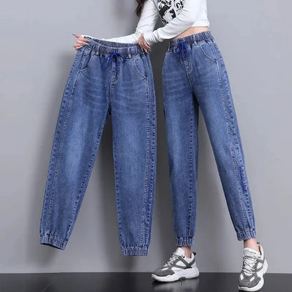 High Waist Denim Harlan Pants Women's Loose Elastic waist Jeans