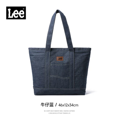 Unisex Utility Canvas Leather Zipper Tote Bag Casual Denim Daily Shopping Handbag Women Man Durable Student School Book Bag