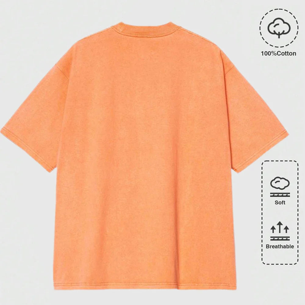 Milfa Purple Art Letter Printing Washed T-Shirts Womens Cotton Short Sleeve Tops Street O-Neck Oversize T Shirt Summer Clothes