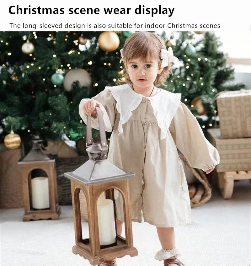 Baby Girls Dress Casual Plaid Clothes Summer New Korean Cotton Linen Girls Princess Dress Big Turn Down Collar Dress