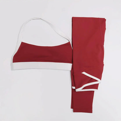 Women Summer Contrasting Sports Bra Shorts Set Female Two-Piece Set Running Shock-Absorbing Neck Hanging Underwear Yoga Set