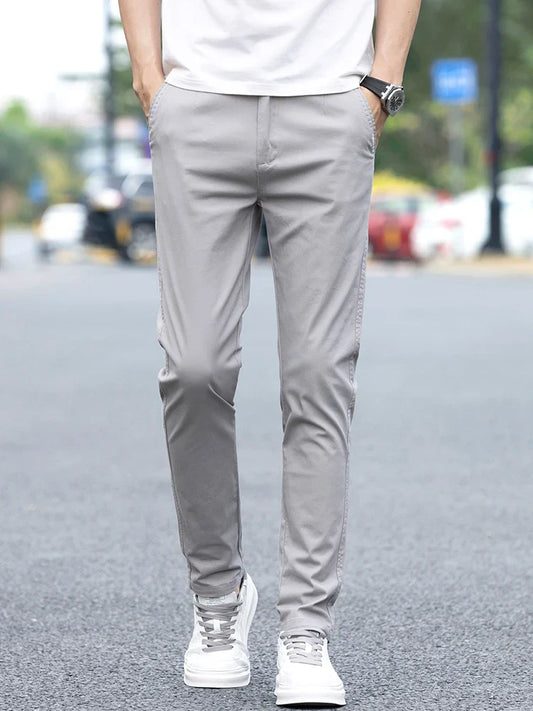 Slim Fit Straight Thin Casual Pants for Men Business Classic Stretch 98% Cotton Soft Spring Summer Trousers Brand Clothing