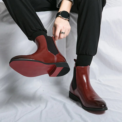 Autumn winter pointed toed male Boots Redsoled high top leather shoe English casual Chelsea boot Fashion comfortable men's shoes