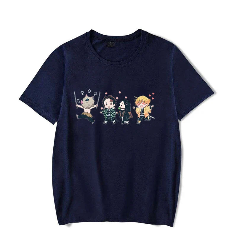 Hot Anime Kamado Tanjirou Kamado Nezuko Agatsuma Zenitsu Hashibira Inosuke Printed T-shirts Women Men Short Sleeve Summer Shirts