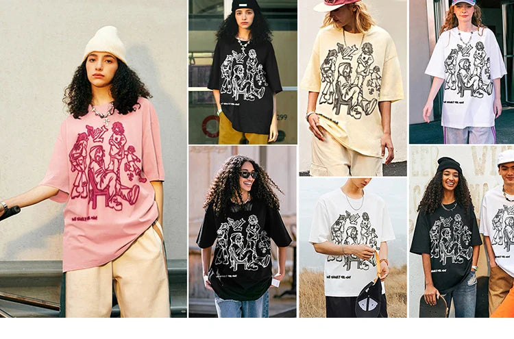 Harajuku Cartoon Girl Cat Japanese Kanji Graphic T Shirt Streetwear Men T-Shirt Summer Short Sleeve Tshirt Tops Tees Unisex