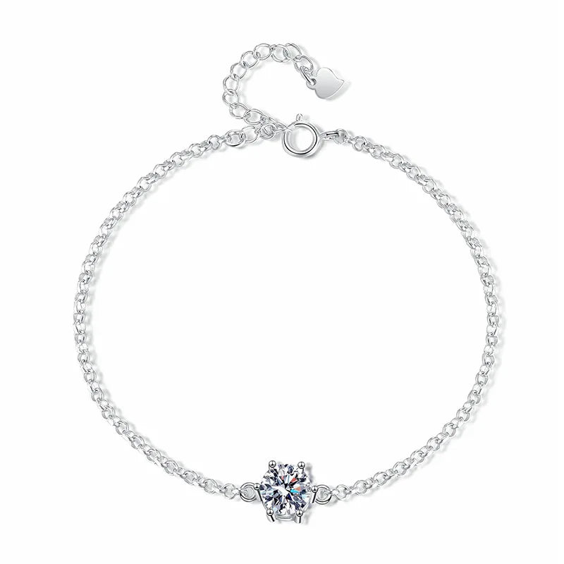 1CT Round Cut Moissanite Solitaire Diamond  Bracelet for Women Men 925 Silver Minimalist Charm Bracelet Wrist Chain Adjustable