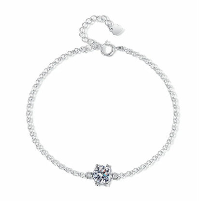 1CT Round Cut Moissanite Solitaire Diamond  Bracelet for Women Men 925 Silver Minimalist Charm Bracelet Wrist Chain Adjustable