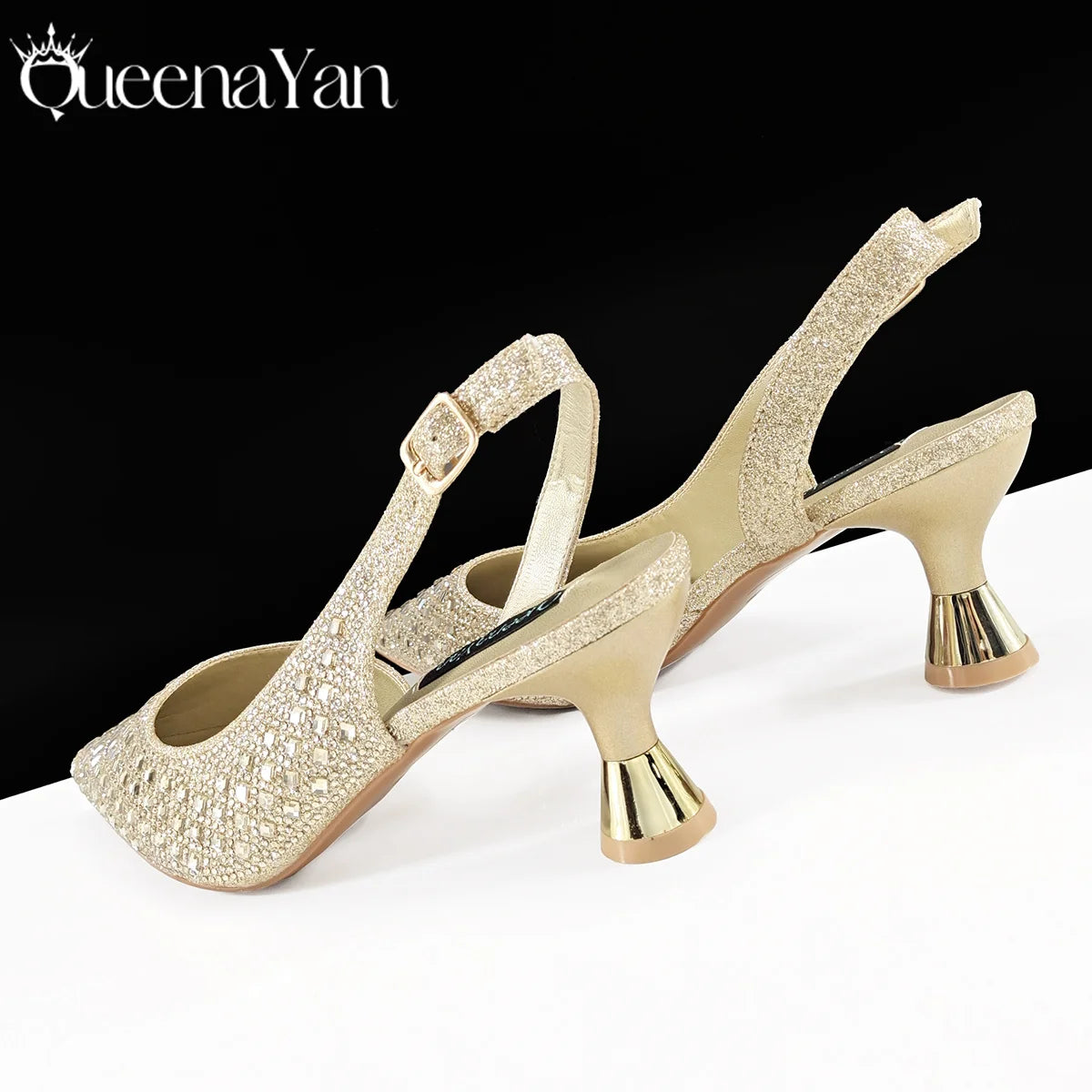 Italian Design Rhinestone Luxury Green Colour Pointed Toe Shoe & Bag Set Women's High Heels for Parties High Quality