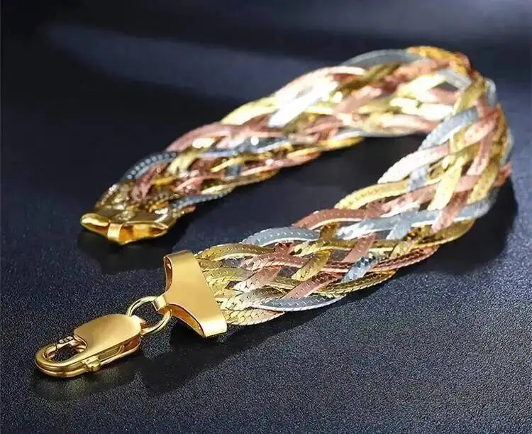 Real 925 Sterling Silver Three Color Gold Plated Multi Threads Woven Bracelets For Women Italian Jewelry Trendy Luxury Bracelets