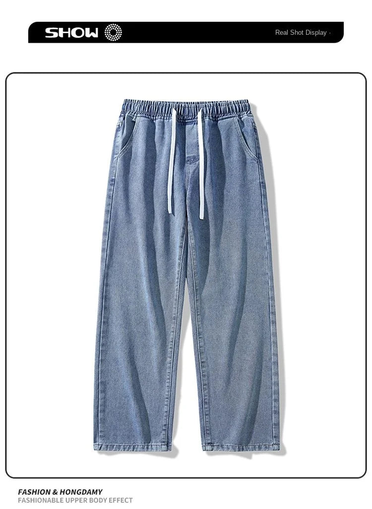 Calça Jeans Masculina Primavera Outono Tendência High Street Reta Perna Larga Roupas Masculinas Calça Jeans Corte Reto
