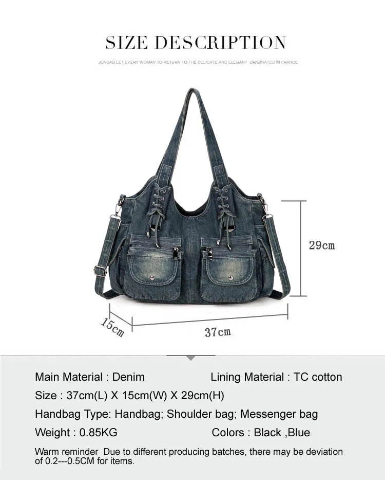Women's Denim Bag Y2K Vintage Blue Jean Purse and Handbags Crossbody Shoulder Wallet Large Capacity
