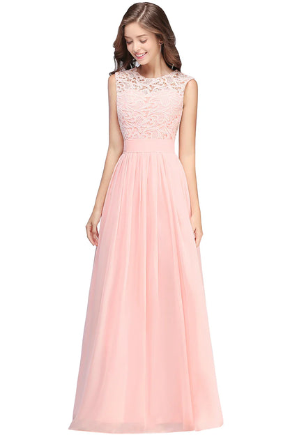 Floor Length Lace Chiffon Prom Gowns For Party Sweetheart Neckline Long A Line Bridesmaid Dress Pink Maid Of Honor Dress