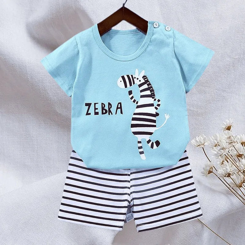 Kids Boys Short Sleeves Tees+Shorts 2-piece Clothes Set Cartoon Dinosaur Bear Summer Girls Soft Cotton Sports Casual Suit 1-6 Y