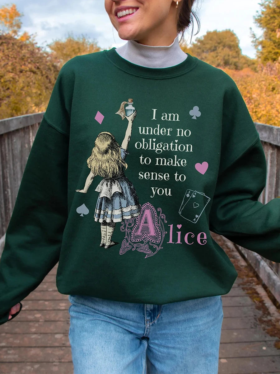 Alice in Wonderland Sweater Bookish Sweatshirt Alice in Wonderland Literary Comfort Fleece Sweatshirt Crewneck Y2K Streetwear