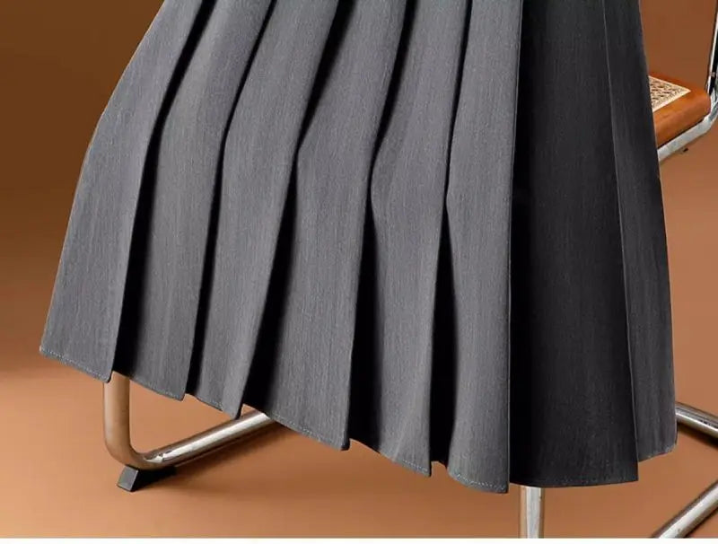 Gray Solid Folds Office Lady Casual High Waist A-line Loose Women's Skirt Mid-Calf Long Skirts For Women Clothing Fashion 2024